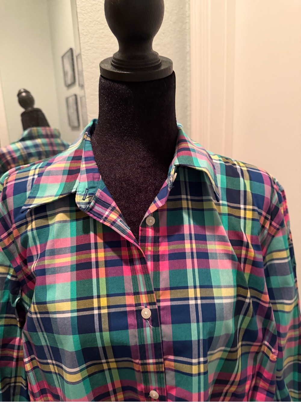 Chaps Plaid Button-Down Shirt in Blue, Green, Pink NWOT - Picture 3 of 7